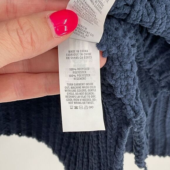 Aerie Cable Car Quarter Zip Sweater Oversized Chenille Knit Women XL Navy Blue - Picture 5 of 8